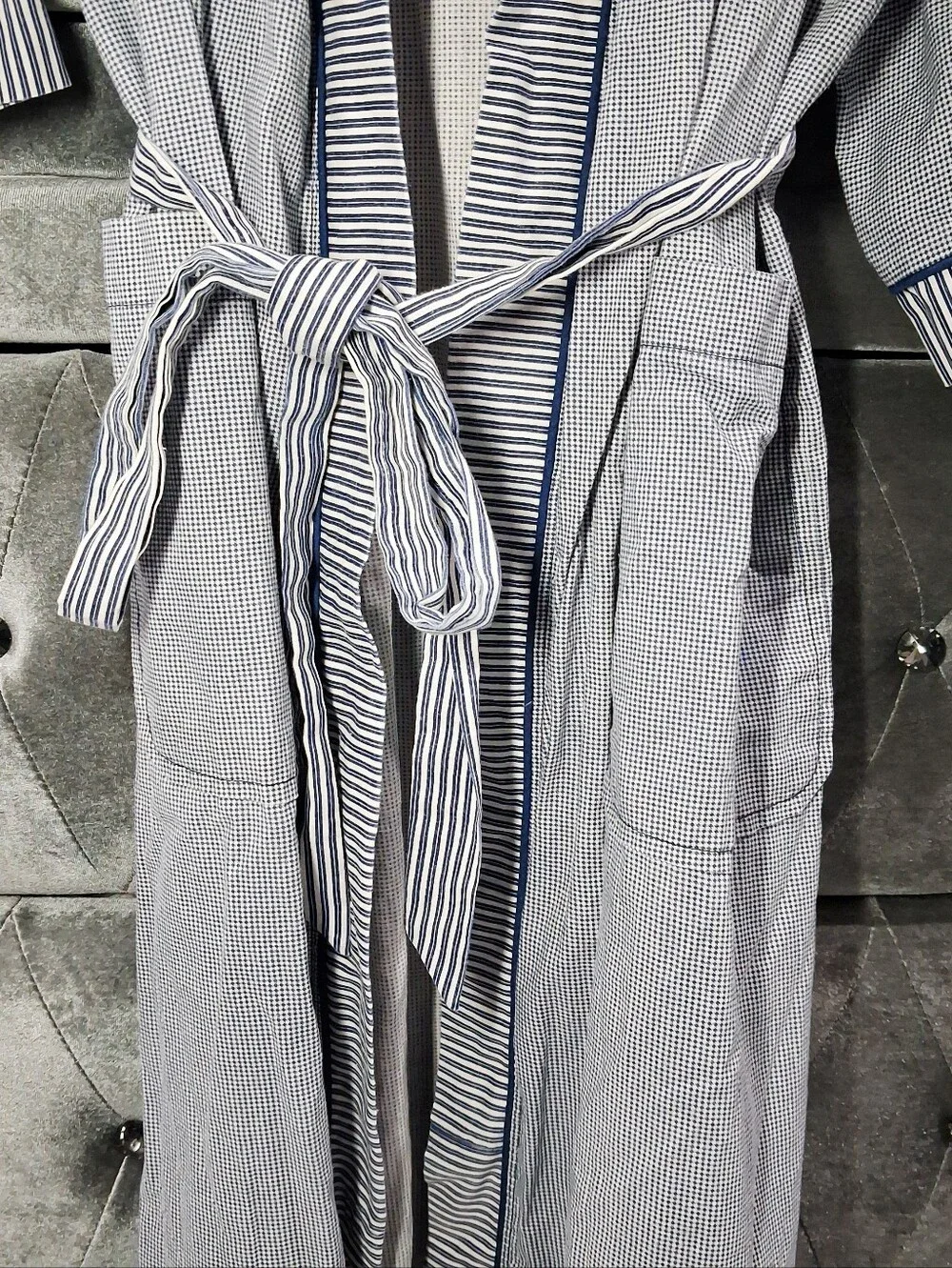 Vintage Christian Dior Monsieur Cotton Robe White Blue Stripe Unisex OS